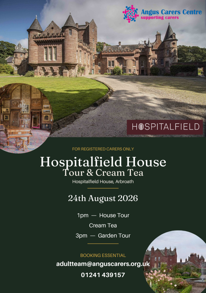 A poster detailing an event for registered carers to visit Hospitalfield house